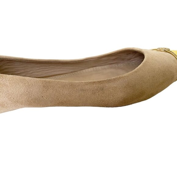 Tory Burch Pointed Suede Ballet Flats in Colorblock Cream and Yellow - Picture 7 of 9